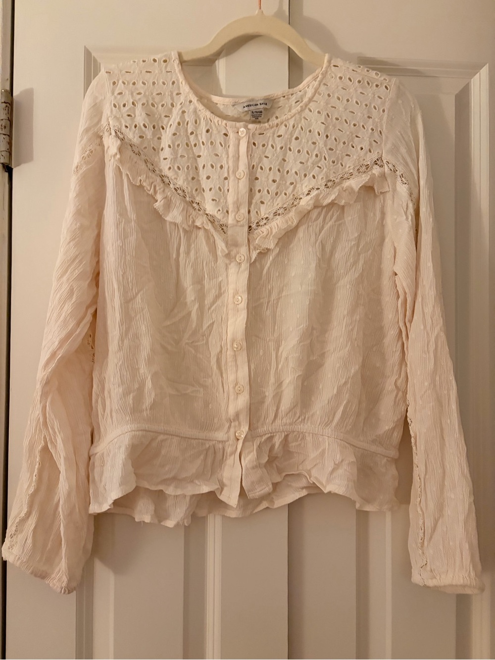 Vintage Y2K American Eagle cottage core ruffle long sleeve shirt top blouse